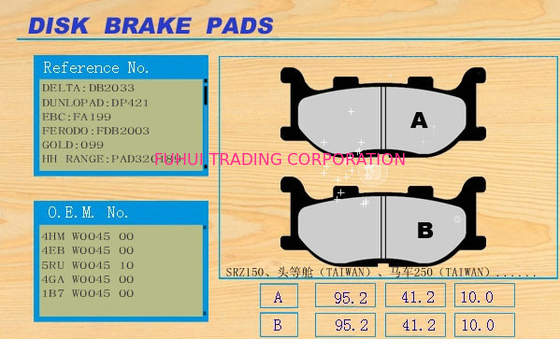 Size 41.2 Waterproof Steel motorcycle disk brake Pads SRZ150 / TDC / MC250